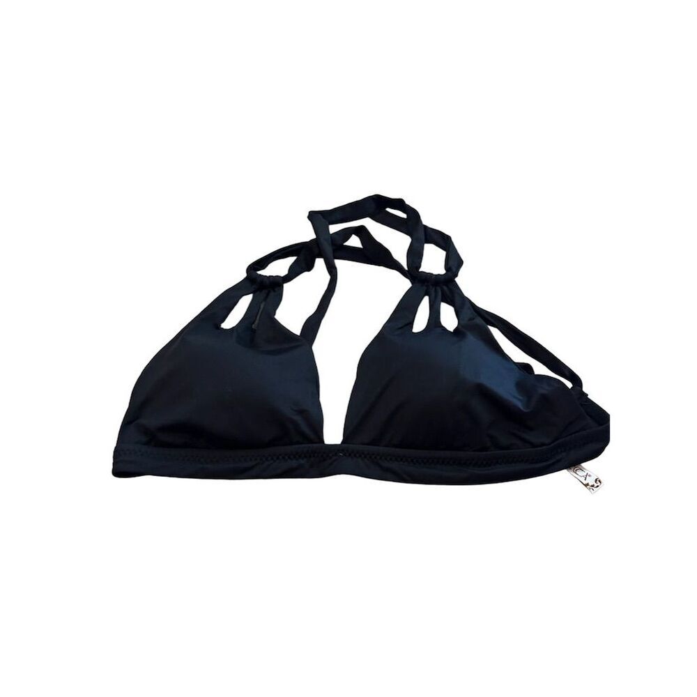 Becca Women's Black Teardrop Cutout Halter Bikini Top Size L
